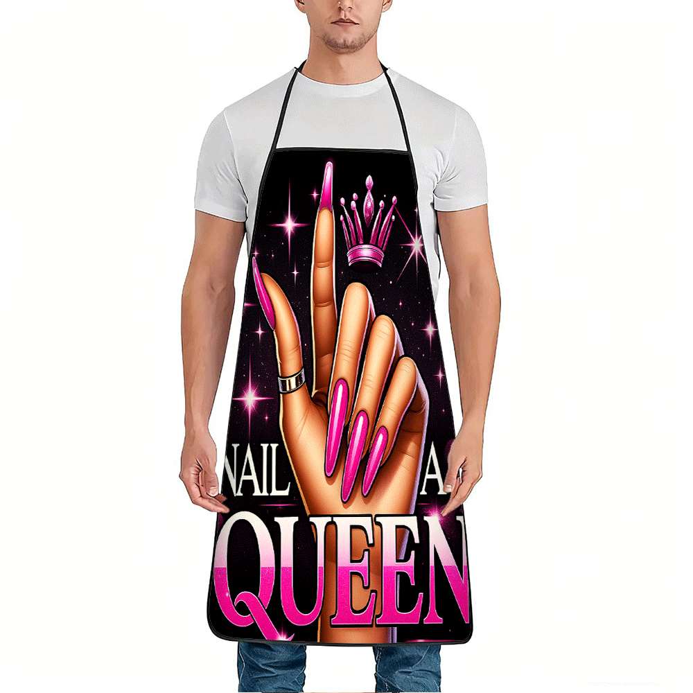 Home Cooking Queen - 1 Trendy Nail Art-Themed Apron, Featuring