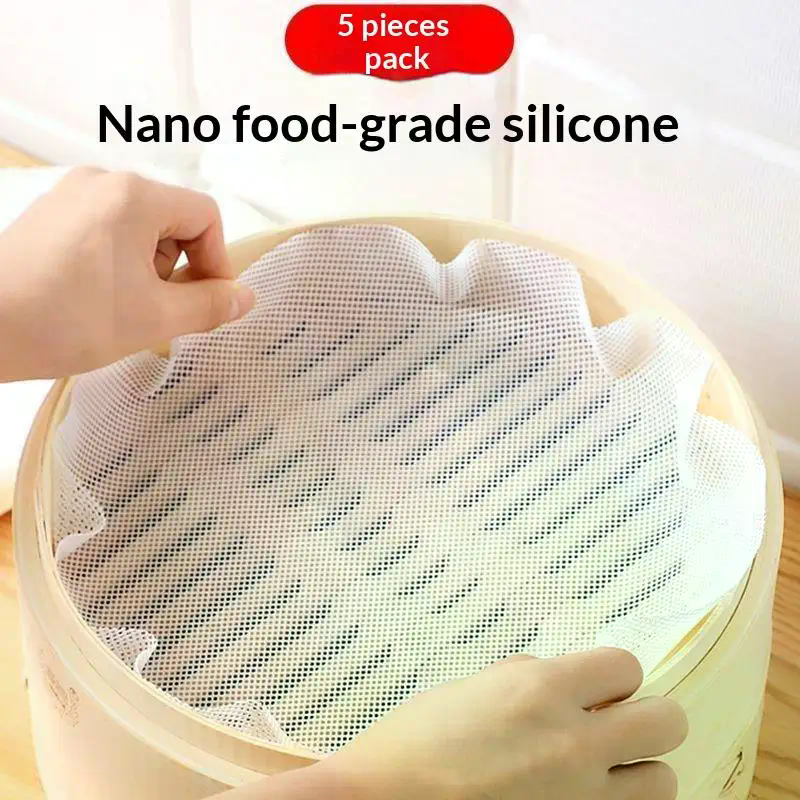 Steamer Bamboo Set - 5pcs/set Reusable Silicone Non-Stick Steamer Liners,