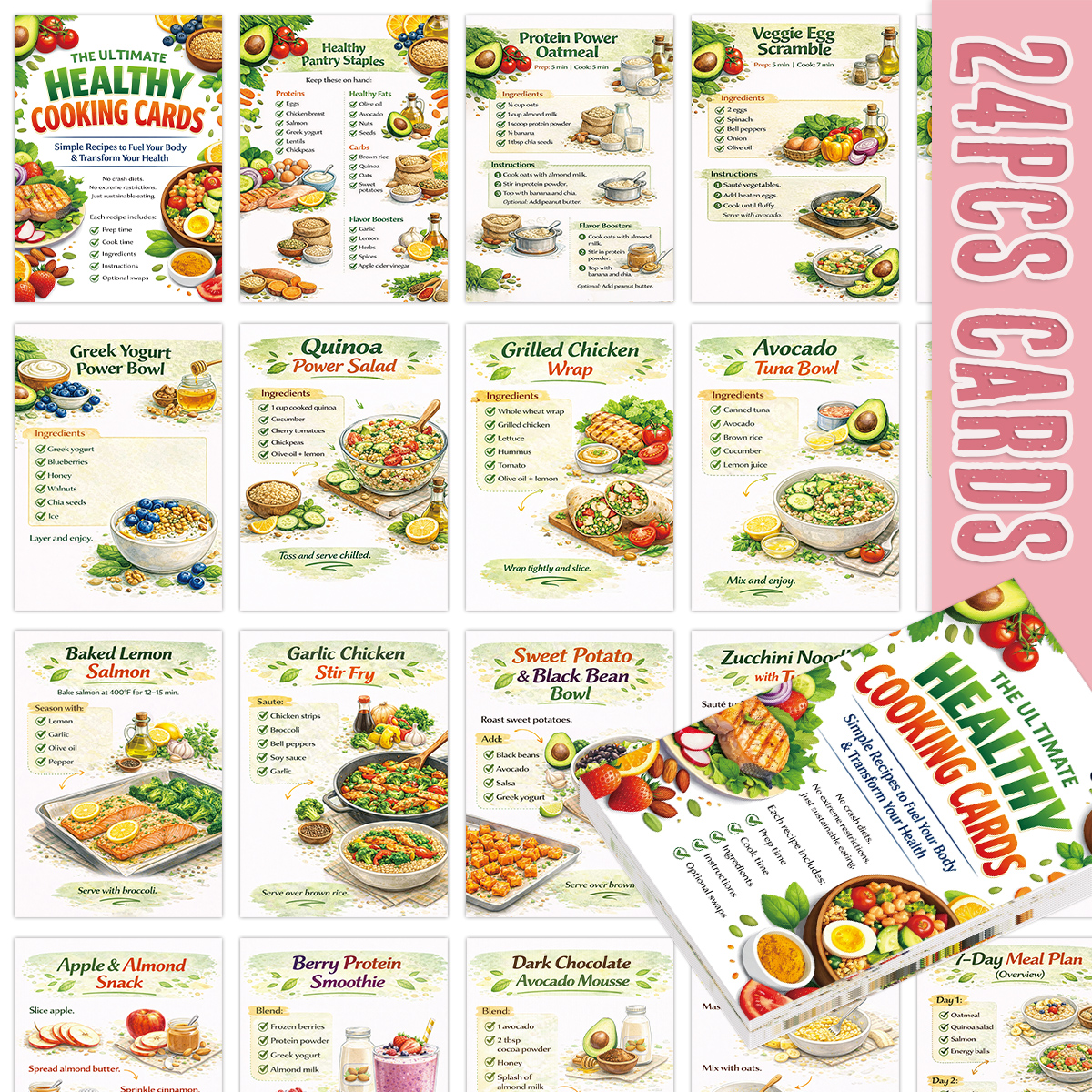 24pcs Cooking Recipe Cards Wit - Home Cooking Recipe review and price